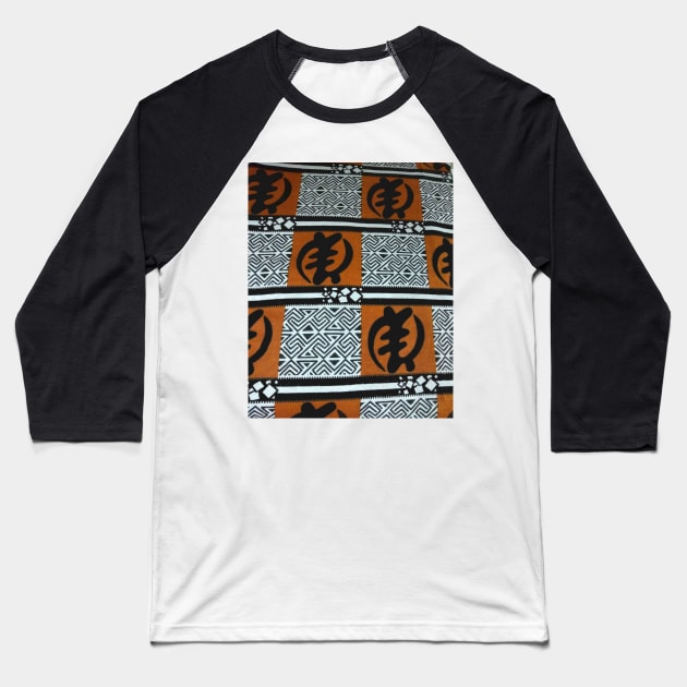 African Print Fabric Ghanaian Gye Nyame Symbol Baseball T-Shirt by CrazyCraftLady